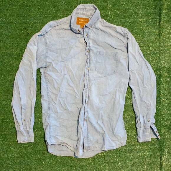 FORGE WORK WEAR MENS CASUAL BUTTON UP SHIRT LONG SLEEVE LIGHT BLUE COTTON SZ LT - Picture 1 of 5